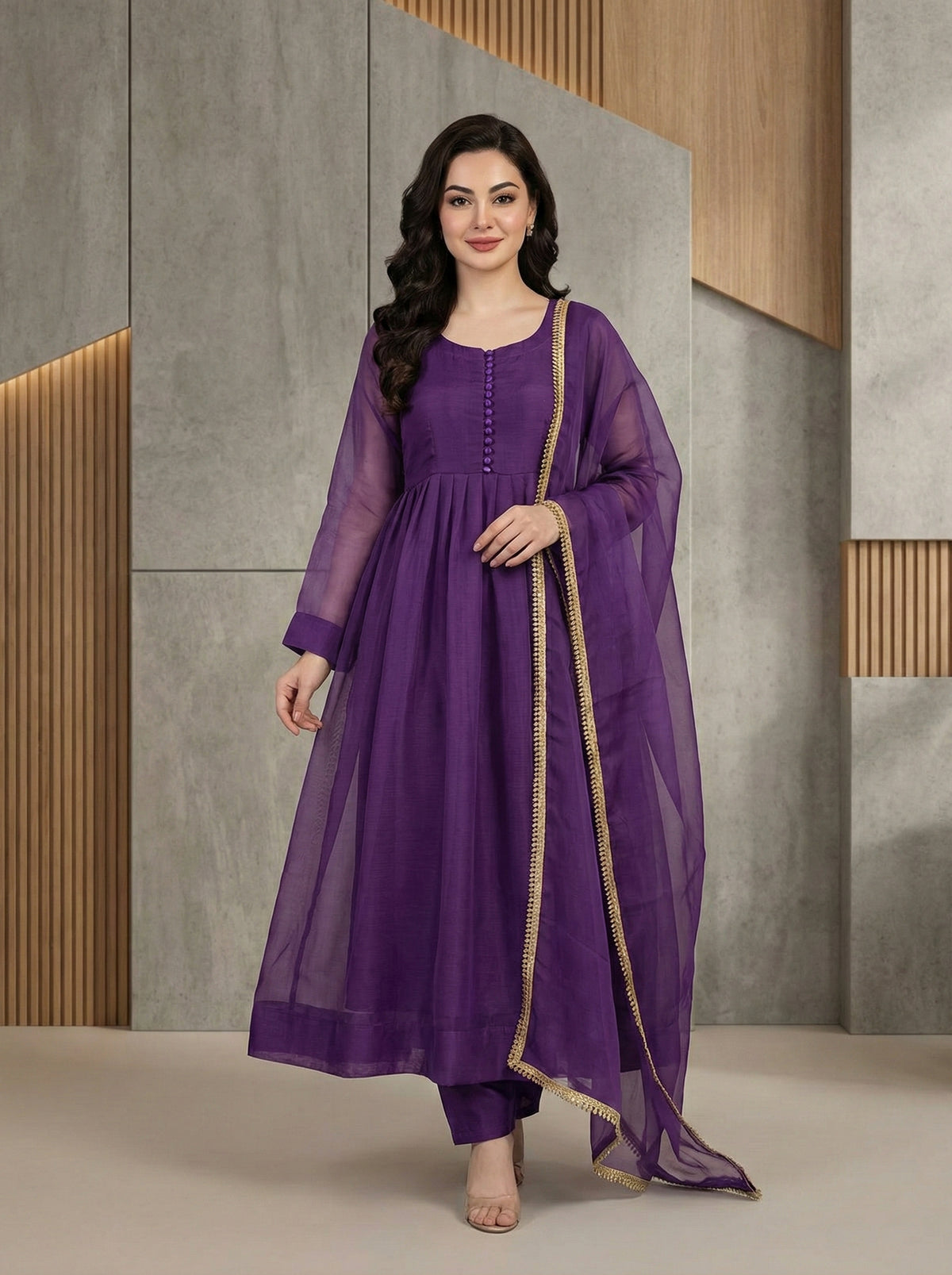 Maxi Frock Plain Chiffon Suit