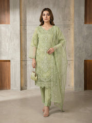 Organza Embroidered 3PC Suit with Clutch