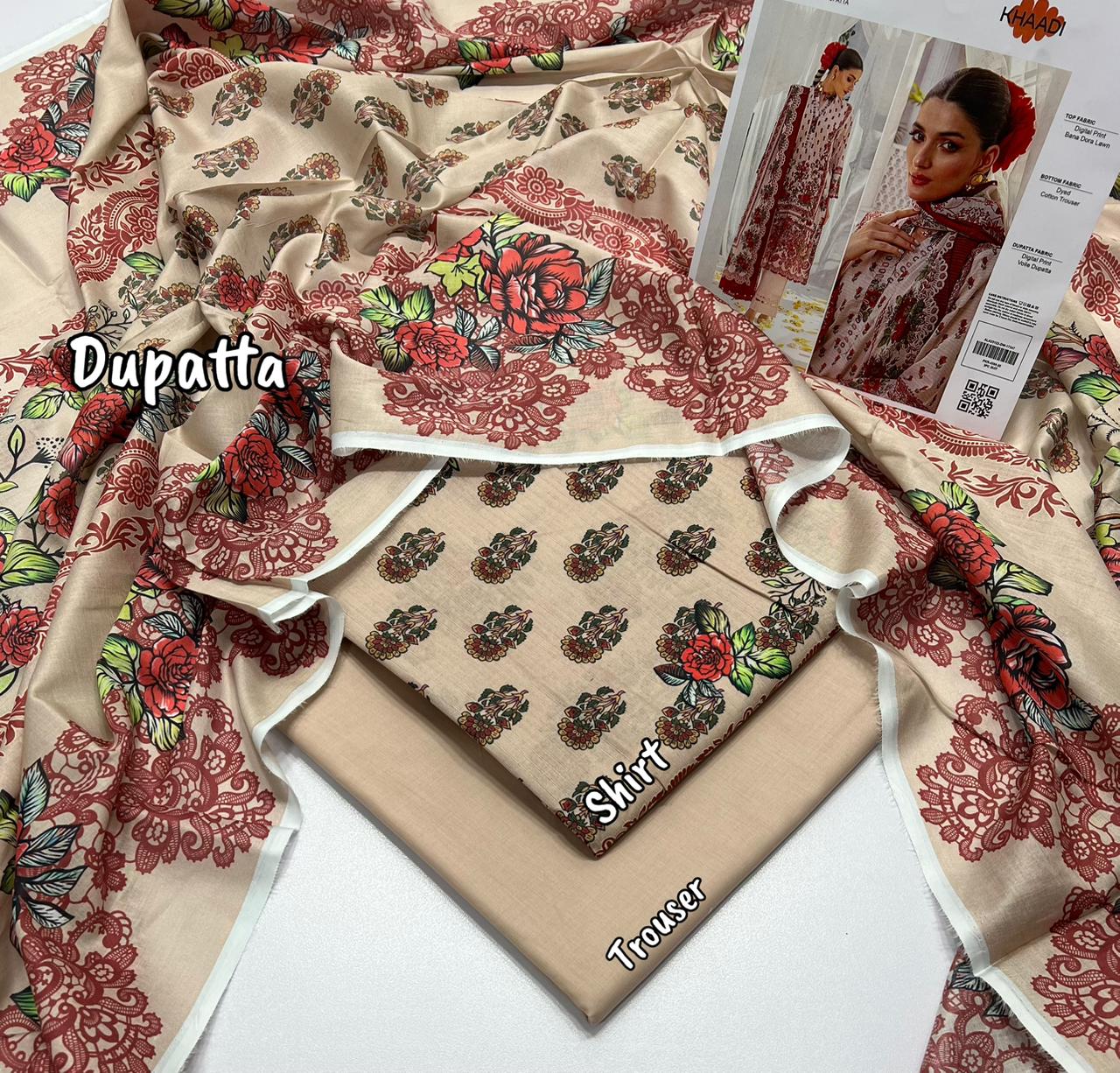 KHAADI PRINT LAWN 3 PIECE