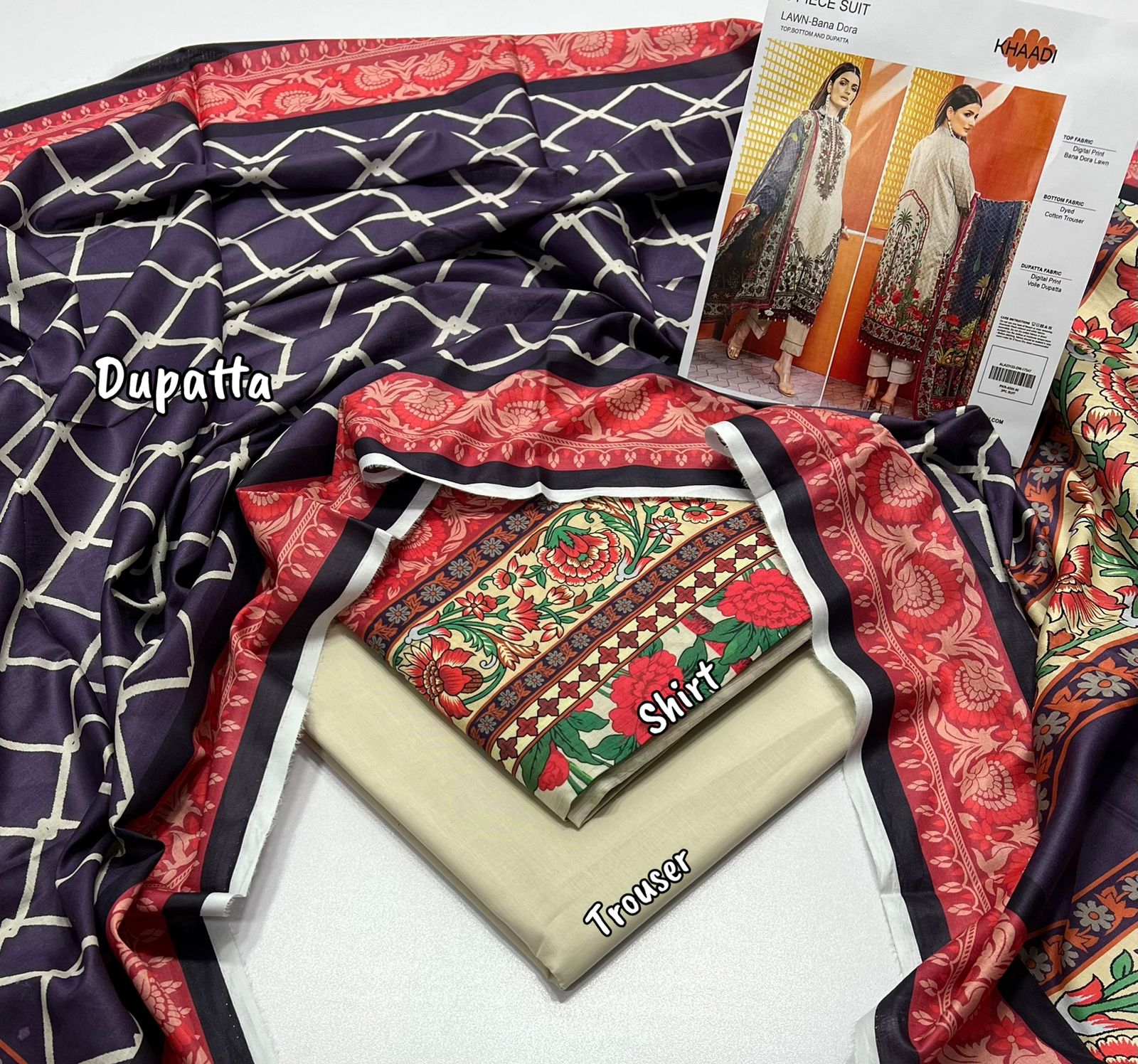 KHAADI PRINT LAWN 3 PIECE