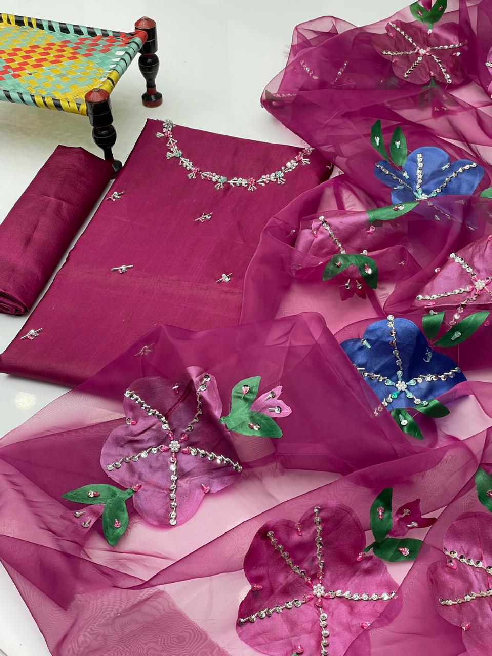 LAAJ PARTYWEAR KATAN SILK 3 PIECE