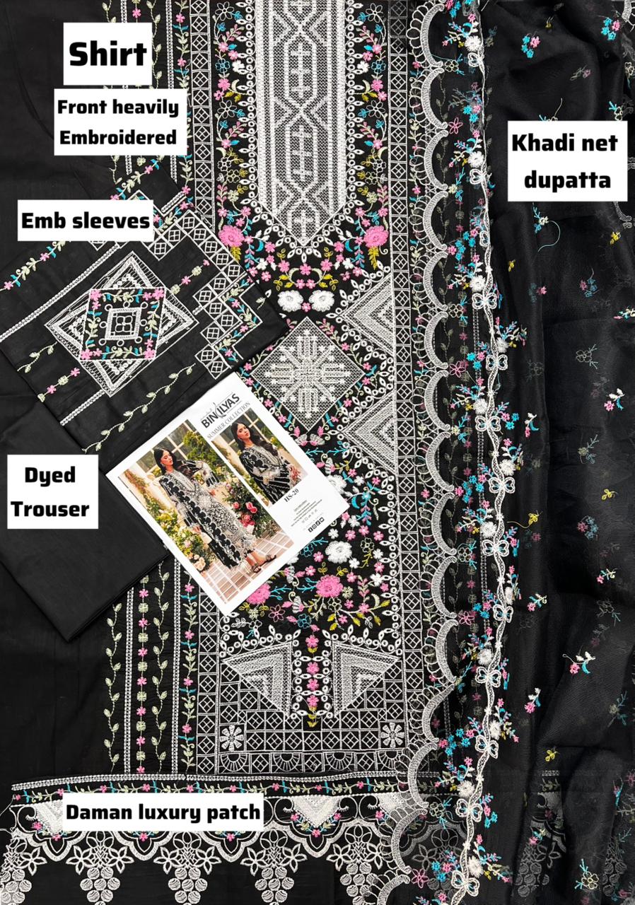 BIN ILYAS Lawn Embroidered 3 Piece