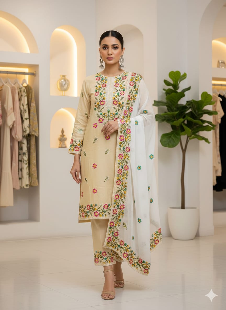 BAREEZE LAWN EMBROIDERED 3 PIECE
