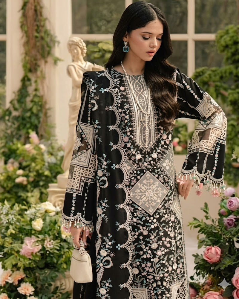 BIN ILYAS Lawn Embroidered 3 Piece