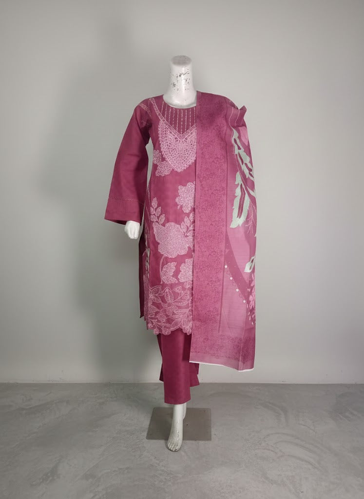 Rose Pink Embroidered Lawn 3PC Suit