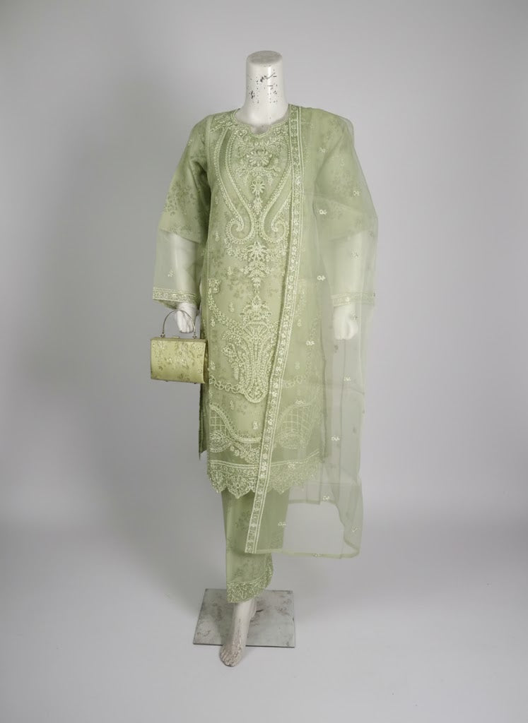 Organza Embroidered 3PC Suit with Clutch