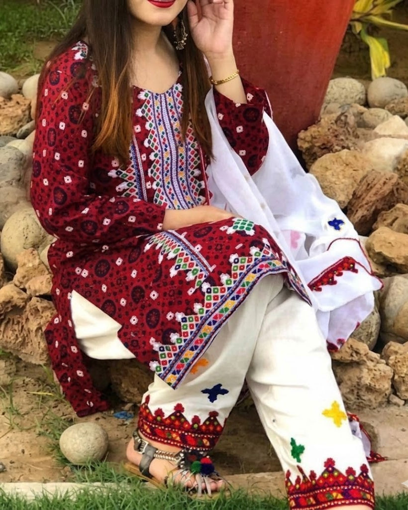 LAAJ LAWN AJRAK EMBROIDERED LAWN 3PC SUIT